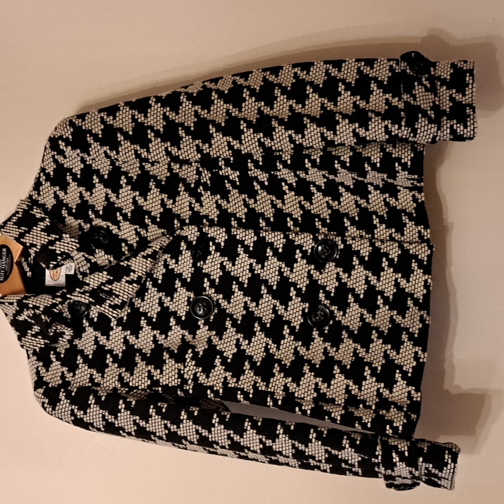 Talbots heavy blazer houndstooth black and cream size 14 not wool blend